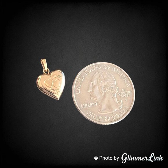 Vintage Dainty Heart Locket Pendant 1/20 14K Gold Filled Double Hearts Design - Picture 3 of 7